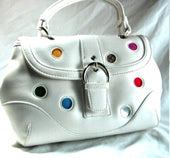 Trendy Handbags with Inset Colored Fabric Dots