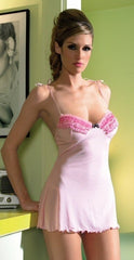 2 Piece Mesh Chemise with Ruffle Trimmed Cups & Polka Dot Satin Bow