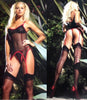 3 Piece Lycra Sheer Cami-Garter Set with G-String & Stockings